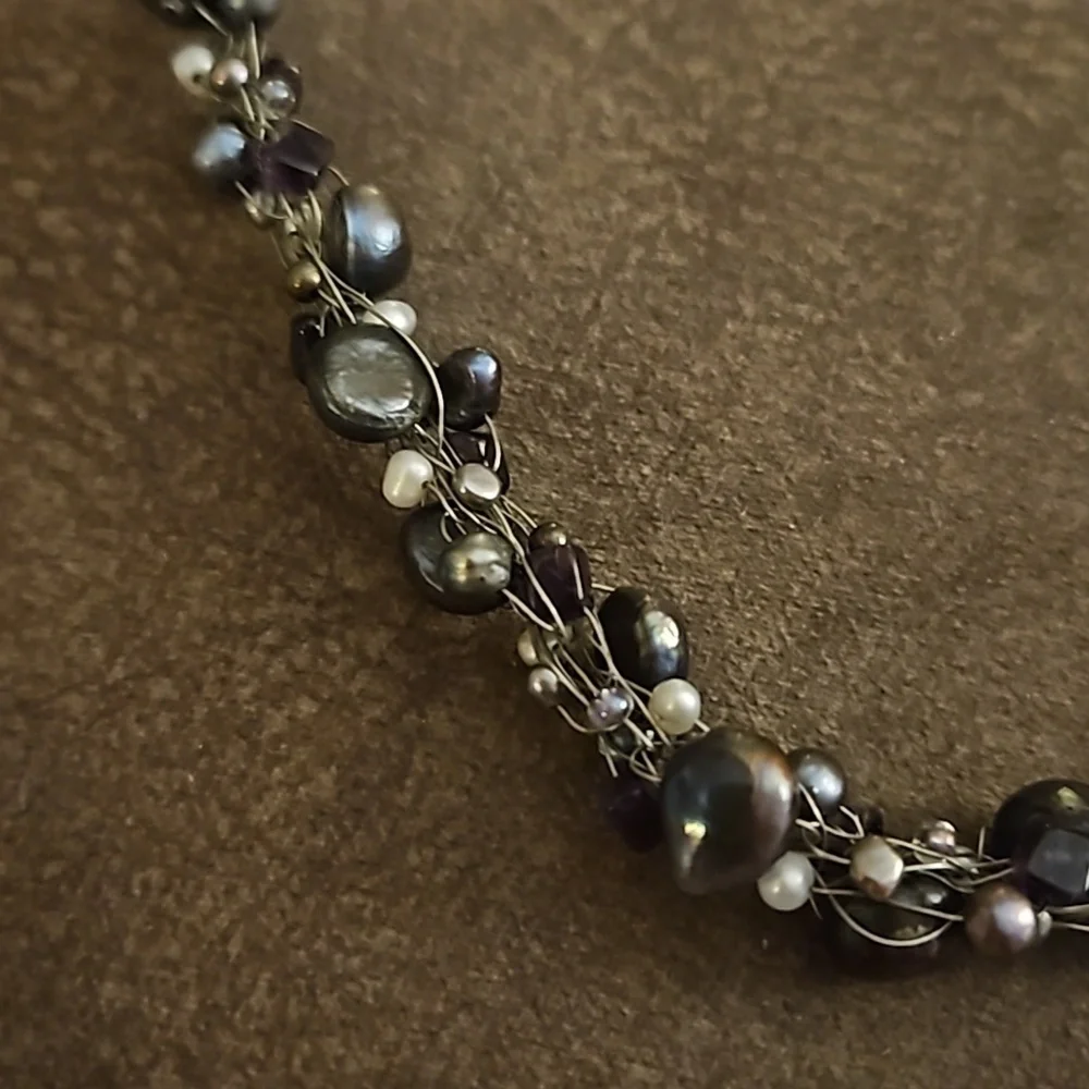 HANDMADE Purple Freshwater Pearl Wire Wrapped Cluster Necklace - Picture 3 of 7